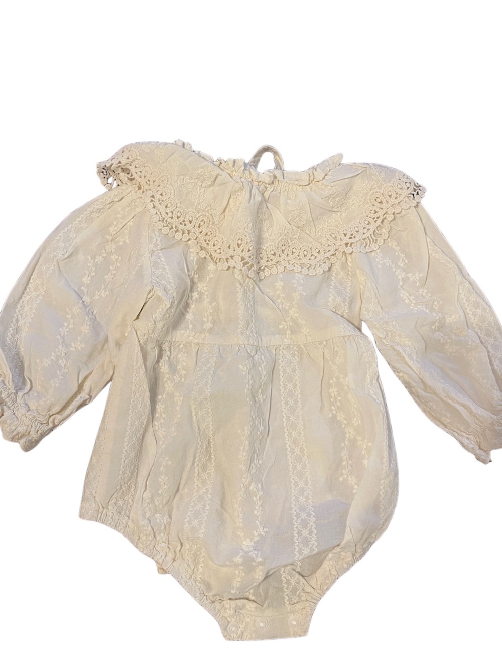 Ivory Lace Baby Romper with Peter Pan Collar